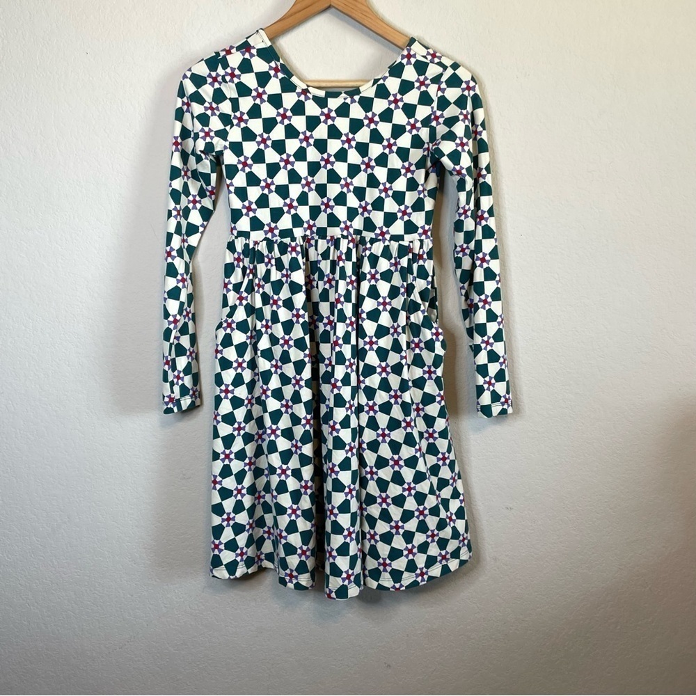 Hanna Andersson Long Sleeve Skater Style Green Pinwheel Peppermint Swirl Dress